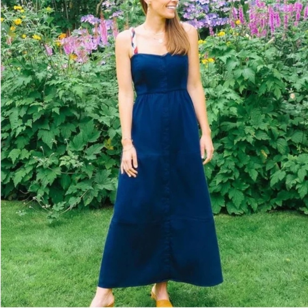 RARE! Tuckernuck Navy Blue Button-Front Midi Dress